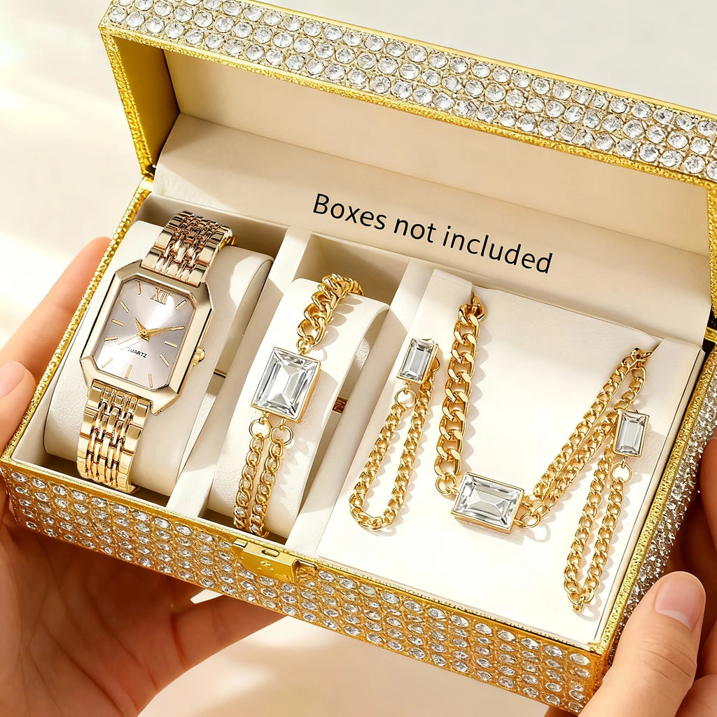 5PCS/Set Elegant Rectangle Women Watches Fashion Ladies Quartz Wristwatch Jewelry Set Reloj Mujer Girls Clock Gift（Without Box）