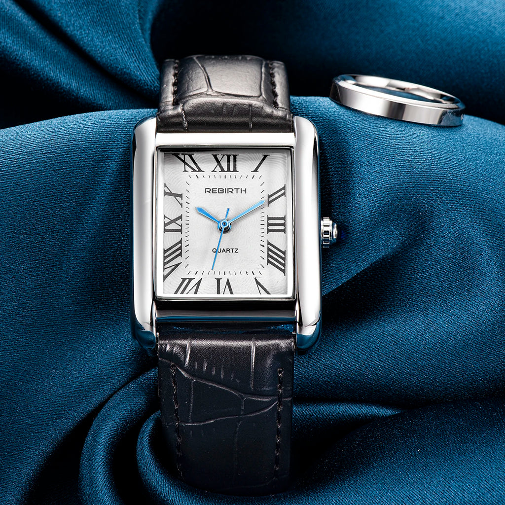REBIRTH 002 Fashion Rectangular Women's Watch Leather Elegant and Charming Women's Brand Luxury Quartz Watches relojes de mujer