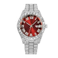 New Hip Hop Iced Out Men Watch Full Rhinestone Around Luxury Quartz Watches Round Clock Unisex Red Dial Wrist Watch Gift