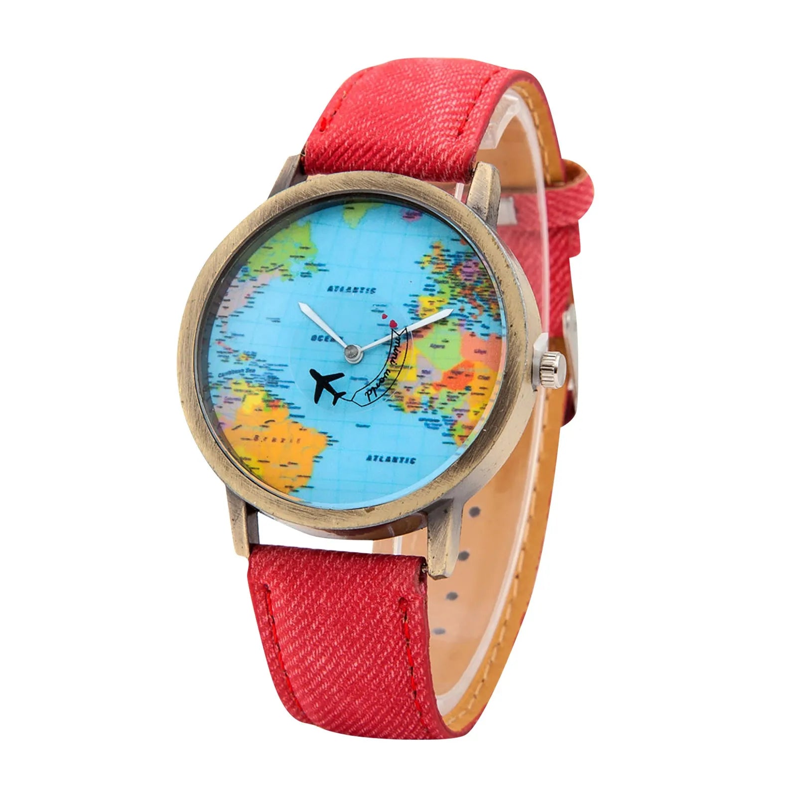 Fashion Global World Map Plane Denim Fabric Band Watch Casual Men Women Wristwatches Quartz Watch Gift Horloges Relógio