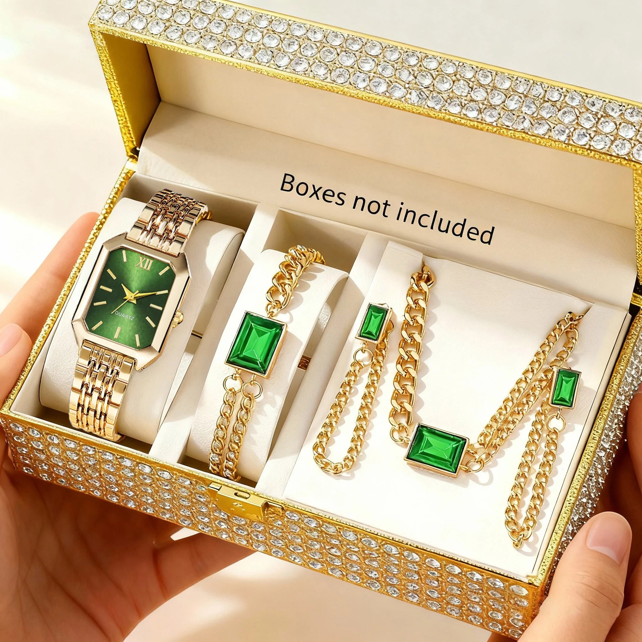 5PCS/Set Elegant Rectangle Women Watches Fashion Ladies Quartz Wristwatch Jewelry Set Reloj Mujer Girls Clock Gift（Without Box）