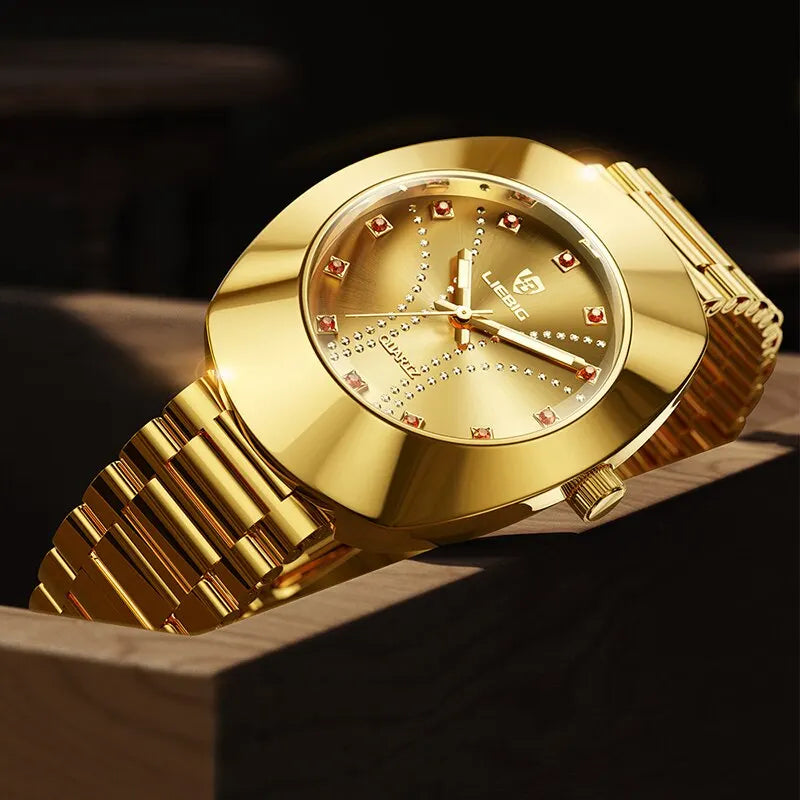 LIEBIG Luxury Oval Golden Stainless Steel Quartz Watch Women Men Casual Female Male Clock Waterproof Wristwatch Relogio Feminino