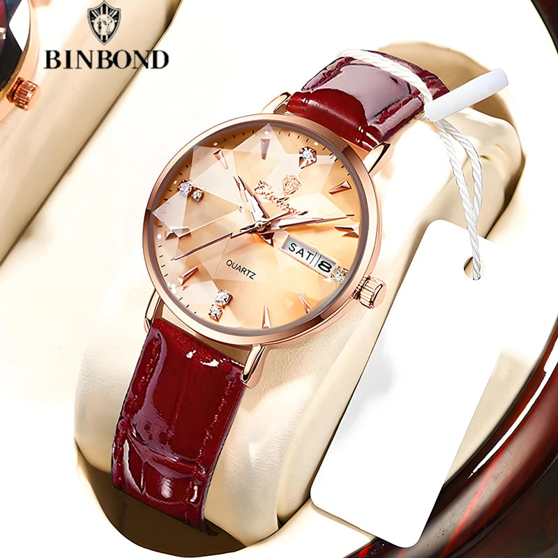 BINBOND New Women's Watch High Quality Elegant Jewelry Design Waterproof Quartz Watch Luxury Rose Gold Wmen's Watch Reloj Mujer