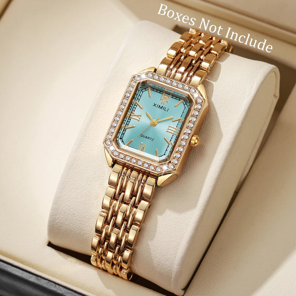 1/2/3/5PCS Fashion Rectangle Women Watches Set Ladies Rhinestone Quartz Watch Bracelet Strap Wristwatch（Without Box）