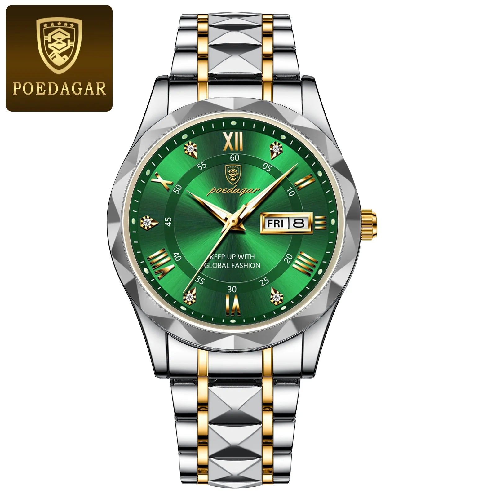 POEDAGAR Luxury Men Wristwatch Waterproof Luminous Date Week Watch For Man Stainless Steel Men's Watches Quartz Male Clock Sport